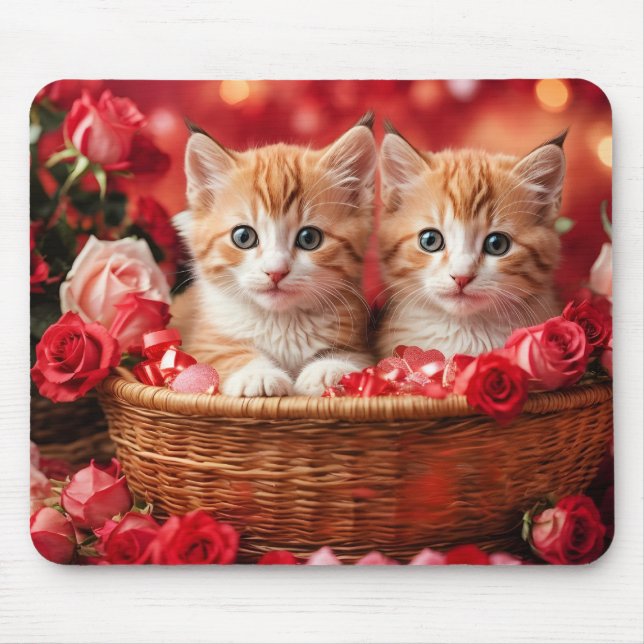 Cute Kittens in a Straw Basket Mouse Pad (Front)