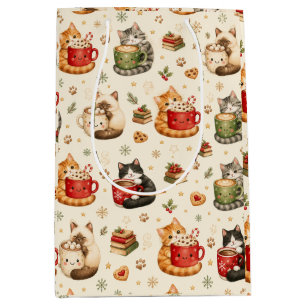 Cute Kittens in Christmas Cocoa Mugs Gift Bag