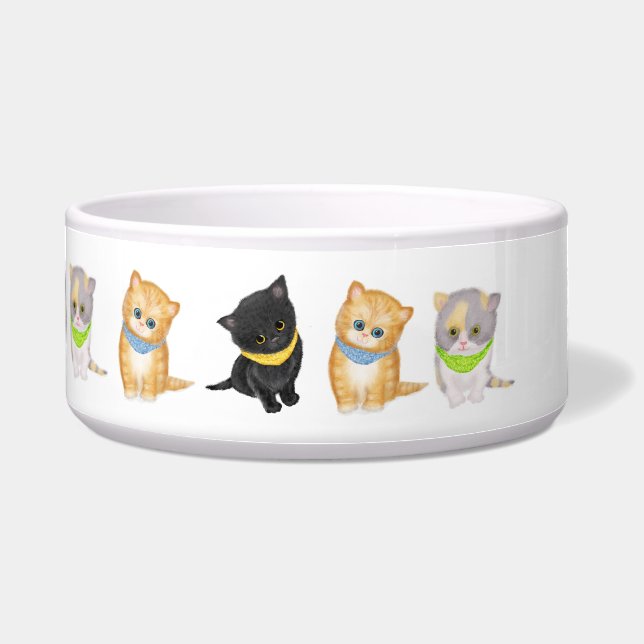 Cute kittens large personalized ceramic pet bowl (Front)