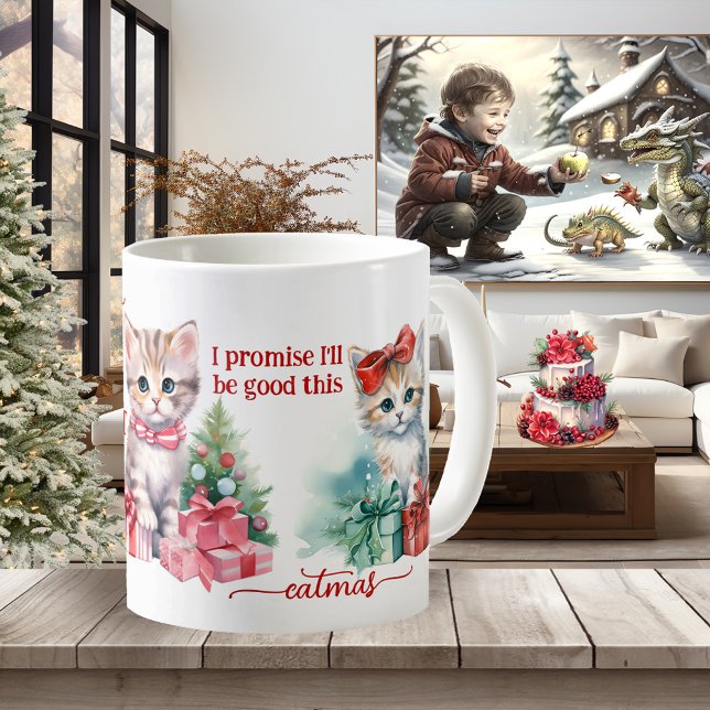 Cute Kittens Merry Catmas Christmas Coffee Mug (A cute girly mug featuring a watercolor painting of kittens. A delightful Christmas gift)