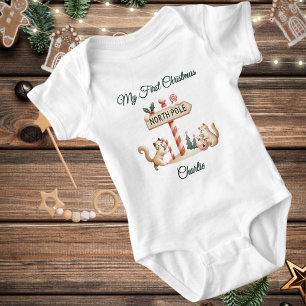 Cute Kittens My First Christmas North Pole Baby Bodysuit