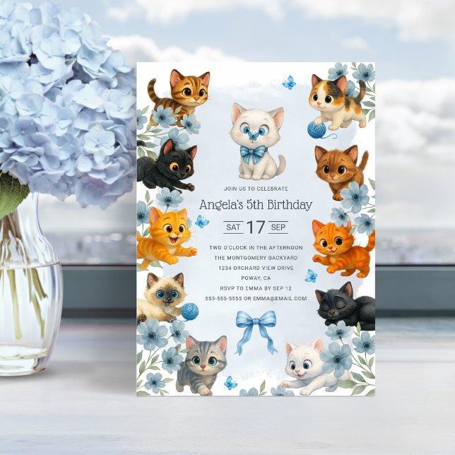 Cute Kittens Personalised 5th Birthday Party Invitation (Cute Kittens Personalized 5th Birthday Party Invitation)