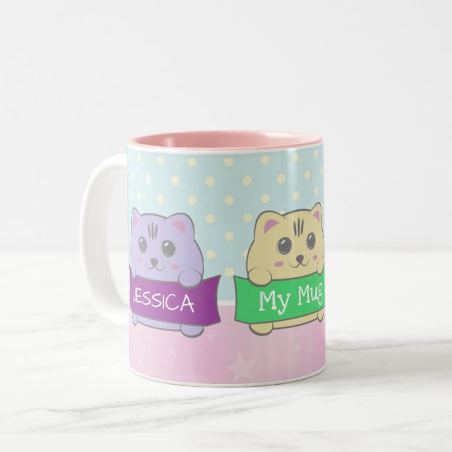Cute Kittens Personalised Polka Dot Two-Tone Coffee Mug (Front Left)