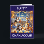 Cute kittens playing dreidels Chanukah card<br><div class="desc">Happ Chanukkah card featuring playful cute kittens playing dreidels with a menorah and Stars of David decorations.</div>