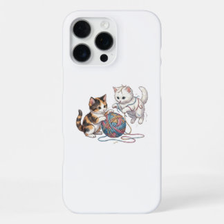 Cute Kittens Playing Yarn Ball Watercolor iPhone 16 Pro Max Case