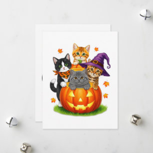 Cute Kittens Pumpkin Halloween Spooky Season Holiday Card