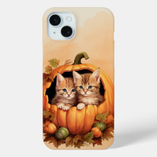 CUTE KITTENS SITTING IN A FALL ORANGE PUMPKIN iPhone 15 MINI CASE
