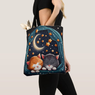 CUTE KITTENS SLEEPING IN HAMMOCK UNDER STARS TOTE BAG