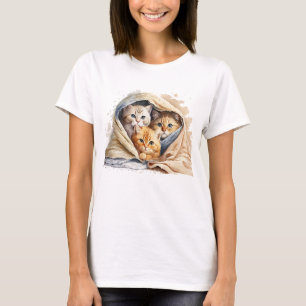 CUTE KITTENS SNUGGLED UNDER PASTEL BLANKETS T-Shirt