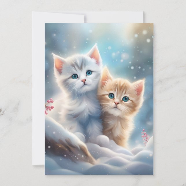 Cute Kittens Winter Wonderland  Holiday Card (Front)