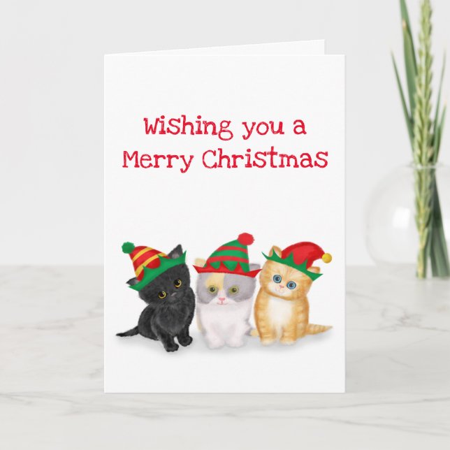 Cute kittens wishing you a merry Christmas card (Front)