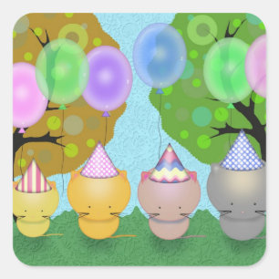Cute Kittens with Balloons Birthday Stickers