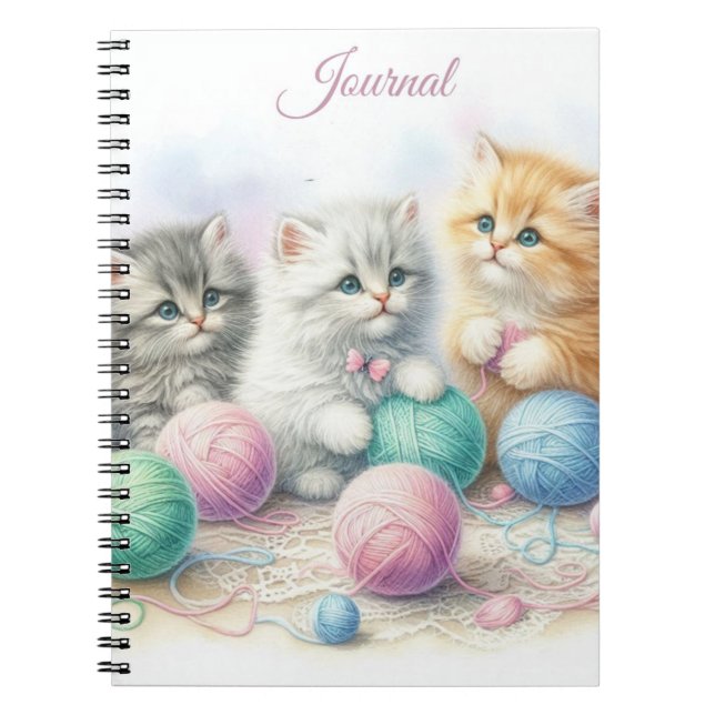 Cute Kittens With Colourful Yarn Balls Notebook (Front)