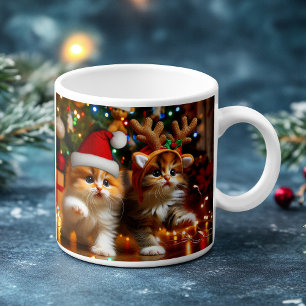 Cute kittens with Santa Claus and reindeer hats 1 Coffee Mug