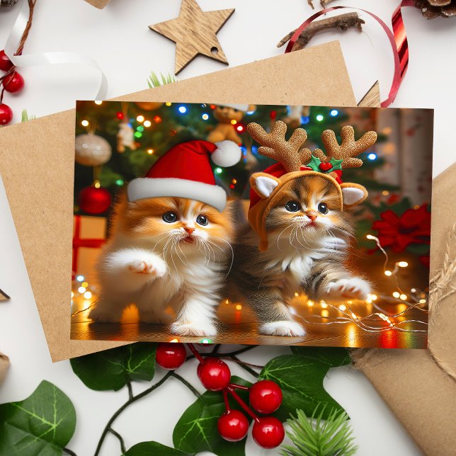 Cute kittens with Santa Claus and reindeer hats 1 Postcard (Creator Uploaded)