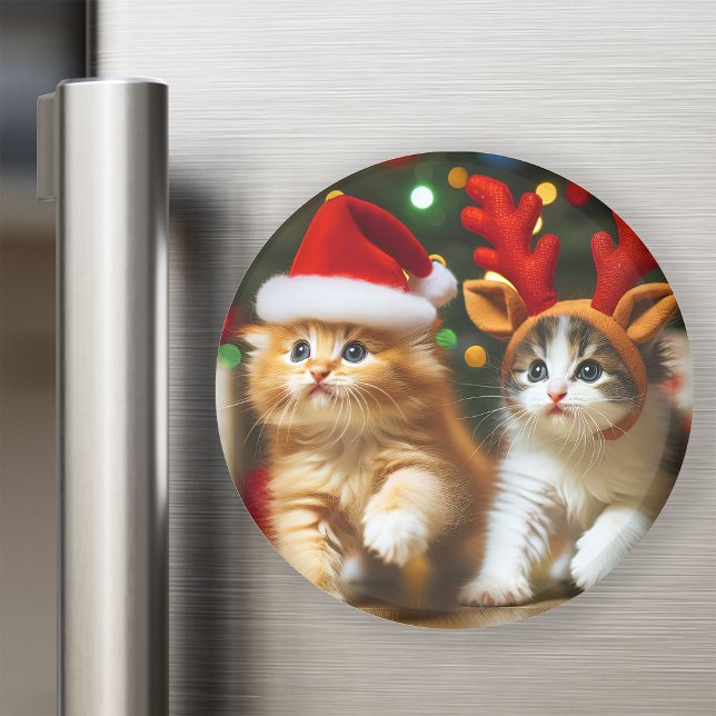 Cute kittens with Santa Claus and reindeer hats 2 Magnet (Creator Uploaded)