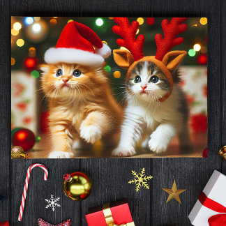 Cute kittens with Santa Claus and reindeer hats 2 Postcard