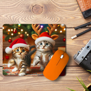 Cute kittens with Santa Claus and reindeer hats 3 Mouse Pad