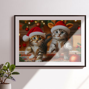 Cute kittens with Santa Claus and reindeer hats 3 Poster
