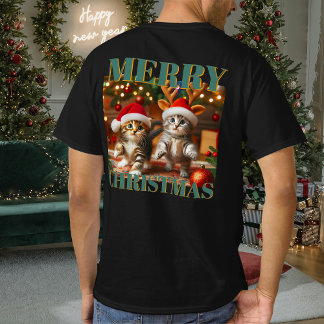 Cute kittens with Santa Claus and reindeer hats 3 T-Shirt