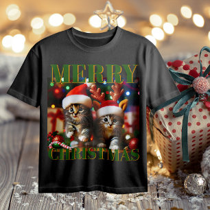 Cute kittens with Santa Claus and reindeer hats 4 T-Shirt