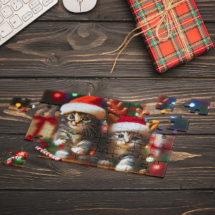 Cute kittens with Santa Claus and reindeer hats Jigsaw Puzzle