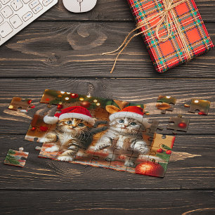 Cute kittens with Santa Claus and reindeer hats Jigsaw Puzzle