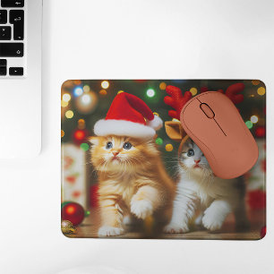 Cute kittens with Santa Claus and reindeer hats Mouse Pad