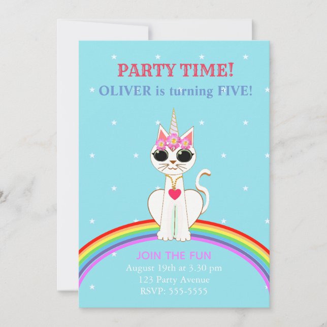 Cute Kitticorn Birthday Party Invitation (Front)