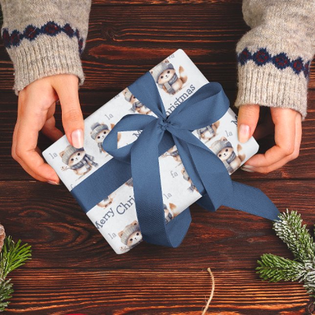 Cute Kitties Blue Fa La La Merry Christmas Wrapping Paper (Creator Uploaded)