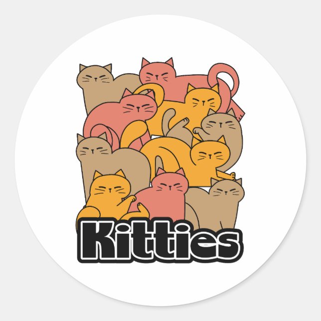 Cute Kitties Design - Adorable Cat Art Classic Round Sticker (Front)