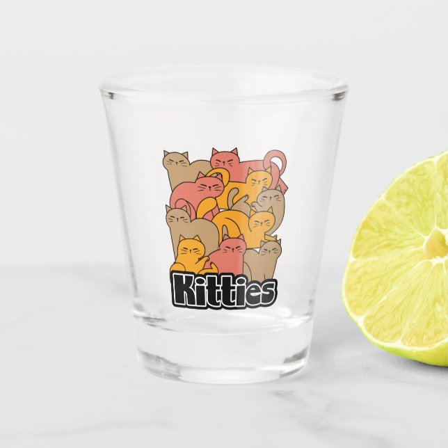 Cute Kitties Design - Adorable Cat Art Shot Glass (Front)