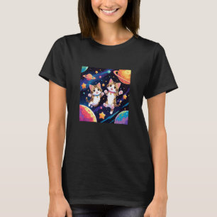 cute kitties floating in atmosphere planets stars T-Shirt
