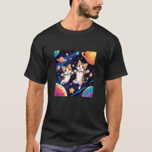 cute kitties floating in atmosphere planets stars T-Shirt
