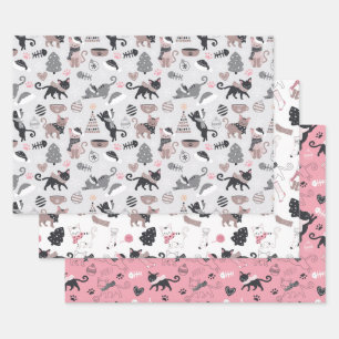 Cute Kitties Kittens Colourful Playful Cat Holiday Wrapping Paper Sheet