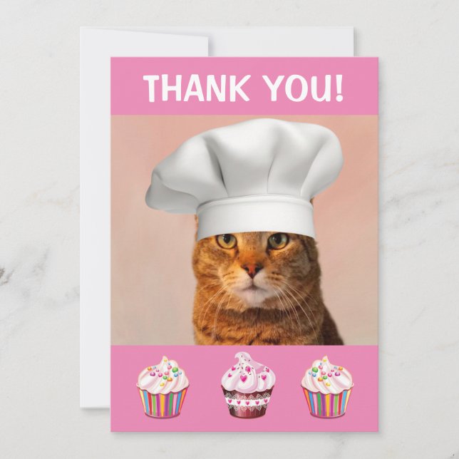 Cute Kitty And Cupcakes Thank You Card (Front)
