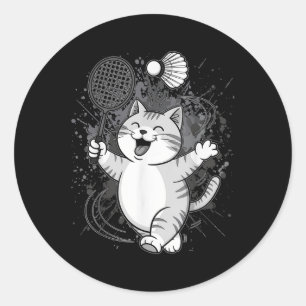 Cute Kitty Badminton Player Shuttle Classic Round Sticker