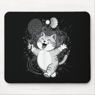 Cute Kitty Badminton Player Shuttle Mouse Pad
