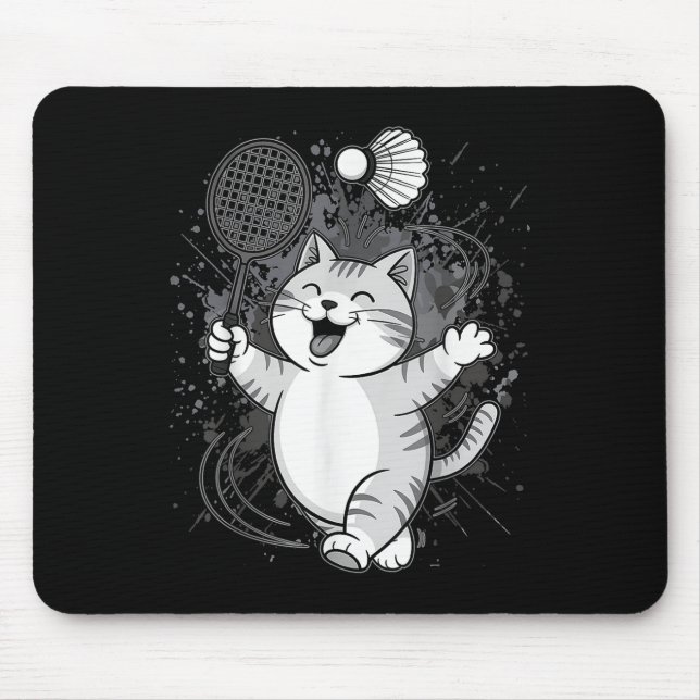 Cute Kitty Badminton Player Shuttle  Mouse Pad (Front)