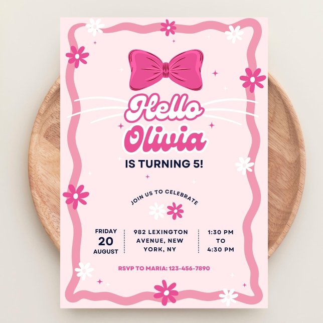 Cute Kitty Birthday Invitation, Editable Kitty Bir Invitation (Creator Uploaded)