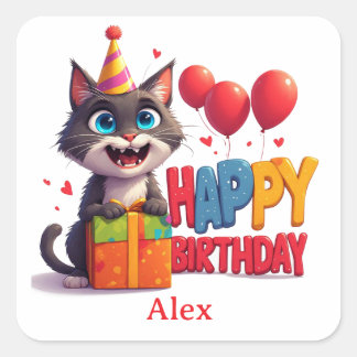 Cute Kitty Birthday Party Celebration 🥳 Square Sticker