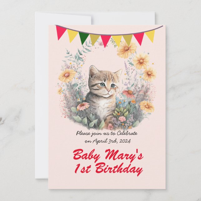 Cute Kitty - Birthday Party  Invitation (Front)