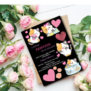 Cute kitty black and pink  baby shower invitation