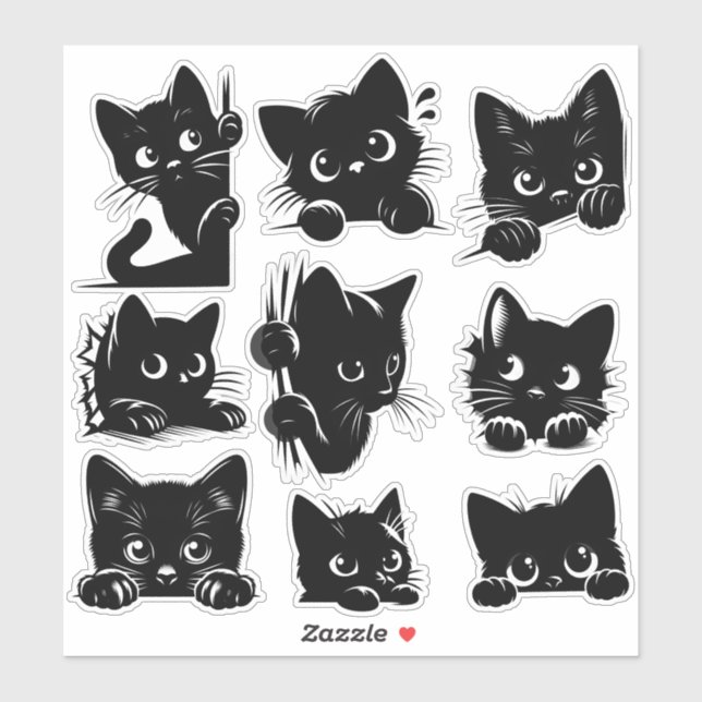 Cute Kitty Black Cat Sticker Funny Cat Mum Sticker (Sheet)