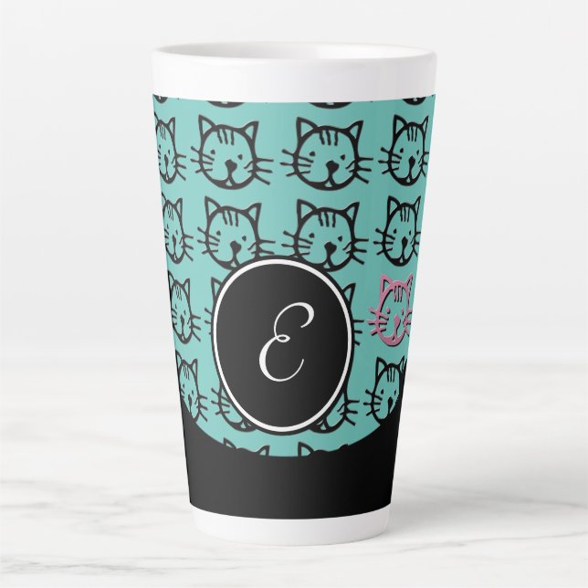Cute Kitty (black, teal and pink) Latte Mug (Front)
