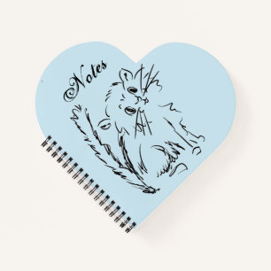 Cute Kitty Cartoon Blue Heart Shaped Spiral Notebook
