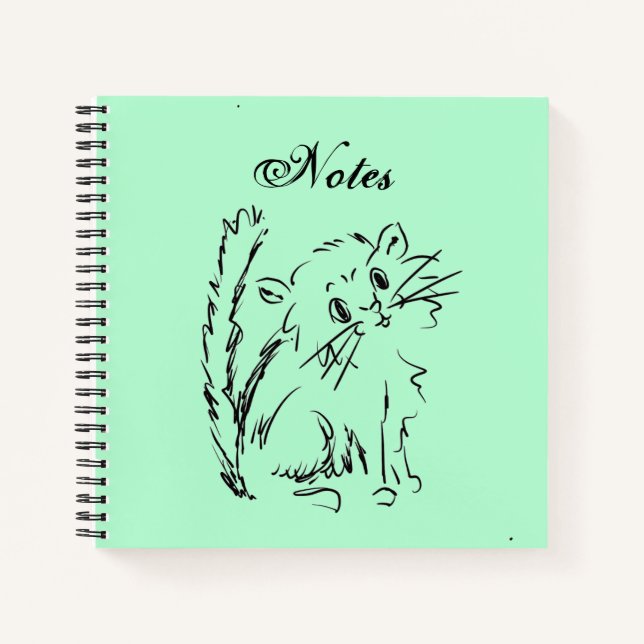 Cute Kitty Cartoon Green Square Spiral Notebook (Front)