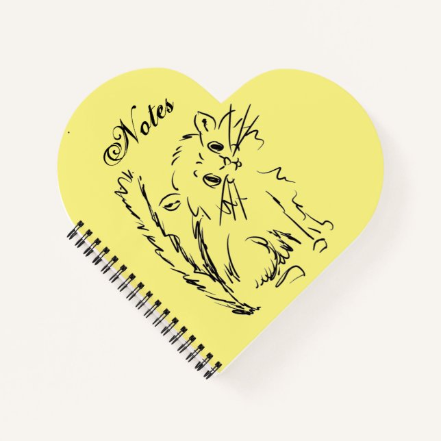 Cute Kitty Cartoon Yellow Heart Shaped Spiral Notebook (Front)