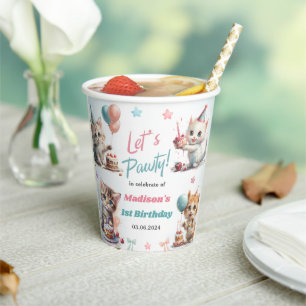 Cute Kitty Cat 1st Birthday Paper Cups