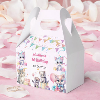 Cute Kitty Cat 1st Birthday Party Favour Box